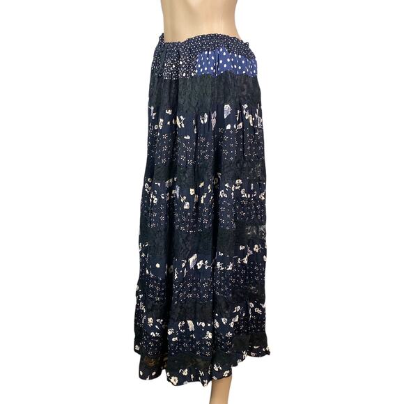 Vtg Floral Polka Dot Lace Tiered Patchwork Peasant Maxi Skirt One Size - Picture 3 of 6